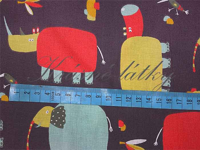 Bavlněné plátno s dětským vzorem, vzor barevná zvířátka - 100% bavlna, š. 150 cm, 115 g/m2, látky metráž