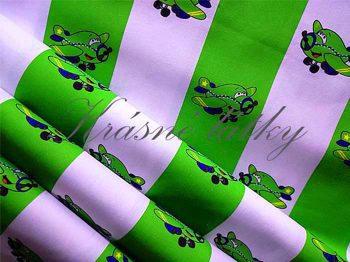 Bavlna Letadla zelená, dětské látky metráž