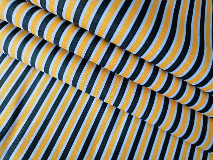 Bavlna žluto černé pruhy, dětské látky metráž