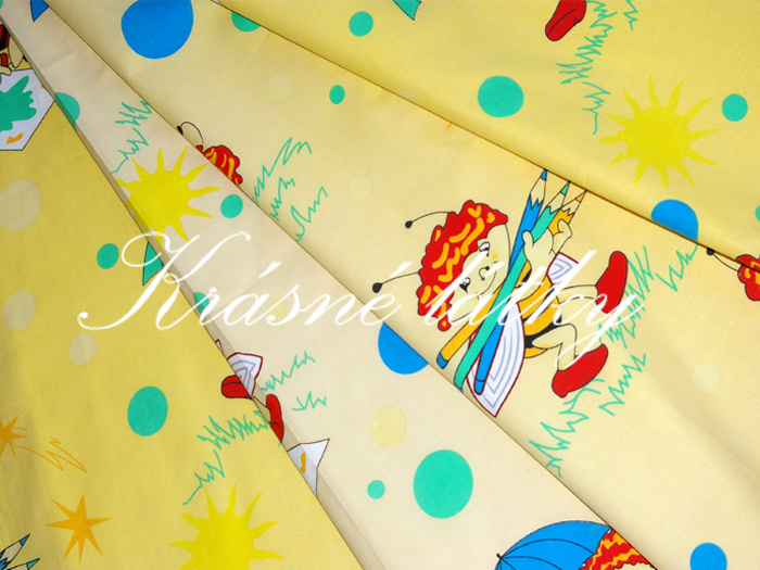 Veselé včeličky s paraplíčkem a pastelkami,š. 150 cm, 150g/m2