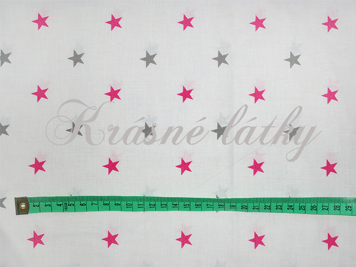 Hvězdy šedo růžové - 100% bavlna, š. 160cm, 120 g/m2
