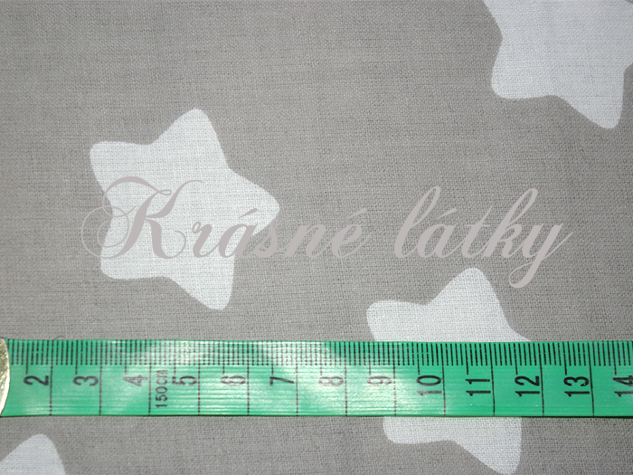 Hvězdy bílé na šedém podkladu - 100% bavlna, š. 160 cm, 140 g/m2