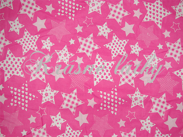 Hvězdy růžové podklad - 100% bavlna, š. 160 cm, 140 g/m2
