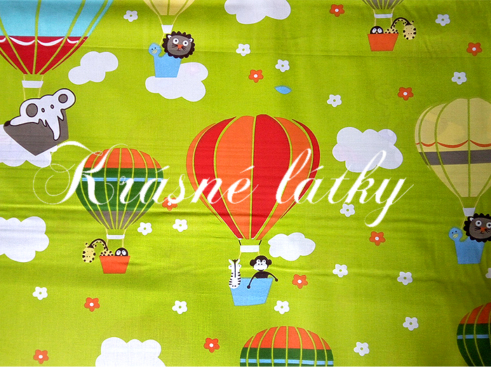 Balón, bavlněná látka - metráž š. 140 cm, gramáž 135g/m2, zel. podklad, 100% bavlna