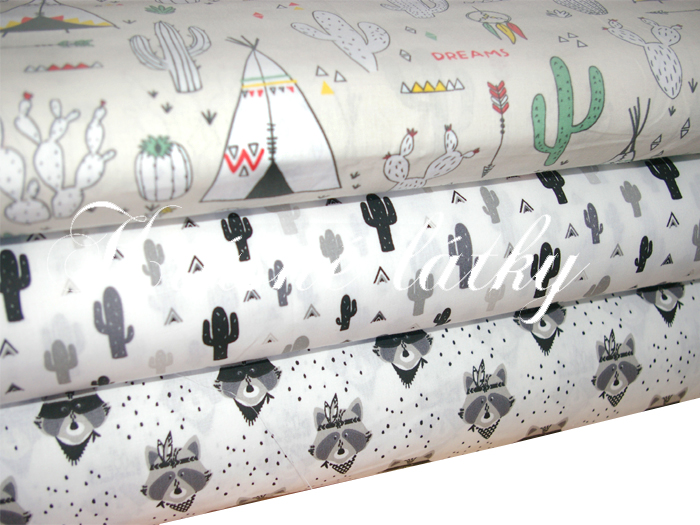 Indiáni - 100 % bavlna, š. 150 cm, sněhově bílý podklad