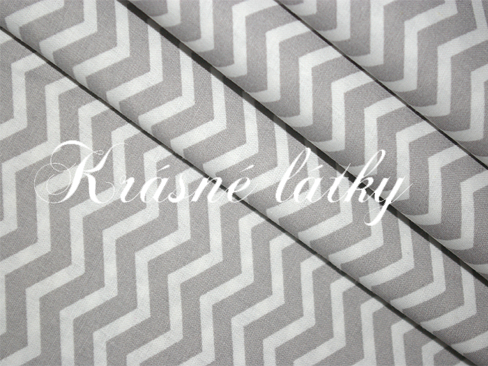 Chevron šedý, cik cak, drobné klikyháky,100% bavlna, atest pro děti do tří let