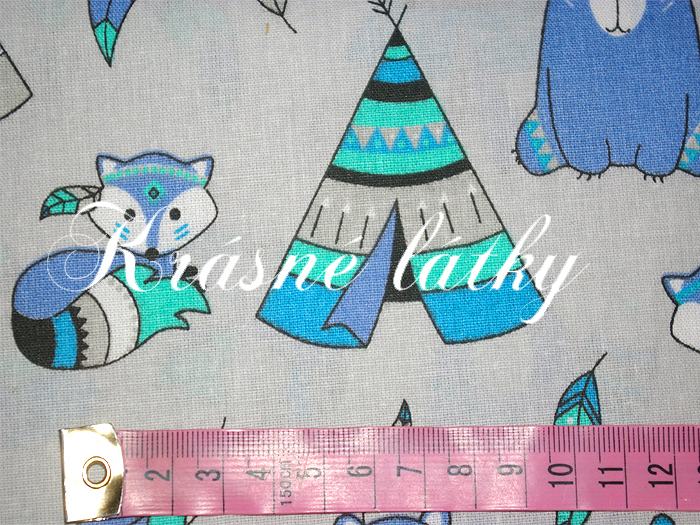 Tepee týpí bavlněná metráž ze 100% bavlny, š. 160cm, modré provedení