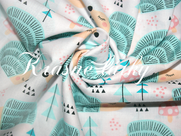 Ježci, ježečkové, máta, azur, 100% bavlna, metráž se zvířátky