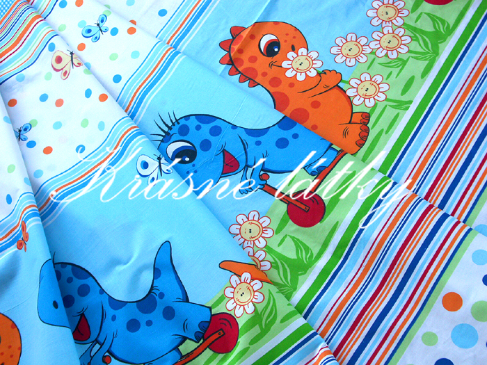 Drak na koloběžce modrá - 100% bavlněné plátno