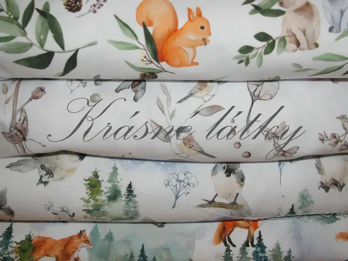 Veverka, zajíčci, srnka - 100 % bavlna, š. 160 cm, 150 g/m2