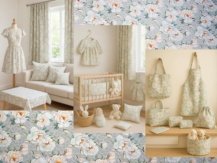 Květinová elegance – látka Bílá růže