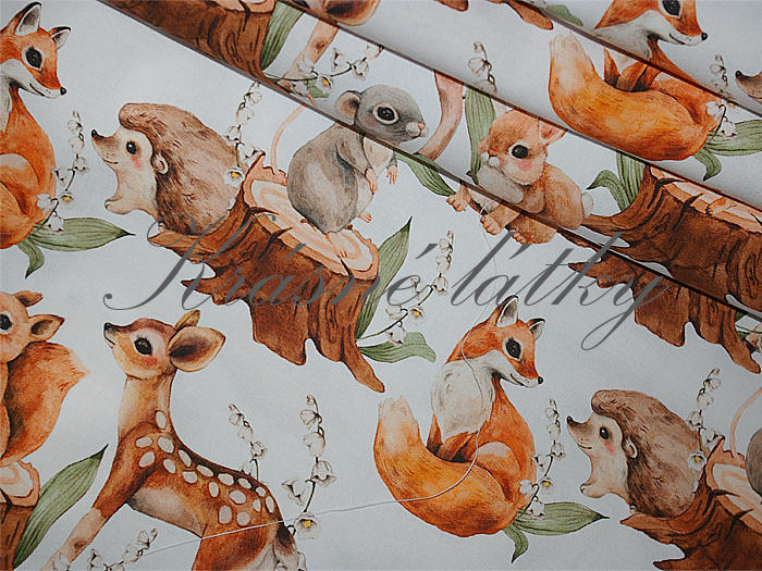 Srneček, veverka, zajíček, liška - 100% bavlna, š. 160 cm, 150 g/m2