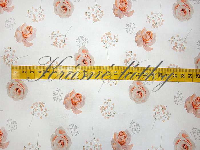 Jemné oranžové růžičky - 100 bavlna, š. 160 cm, 150 g/m2