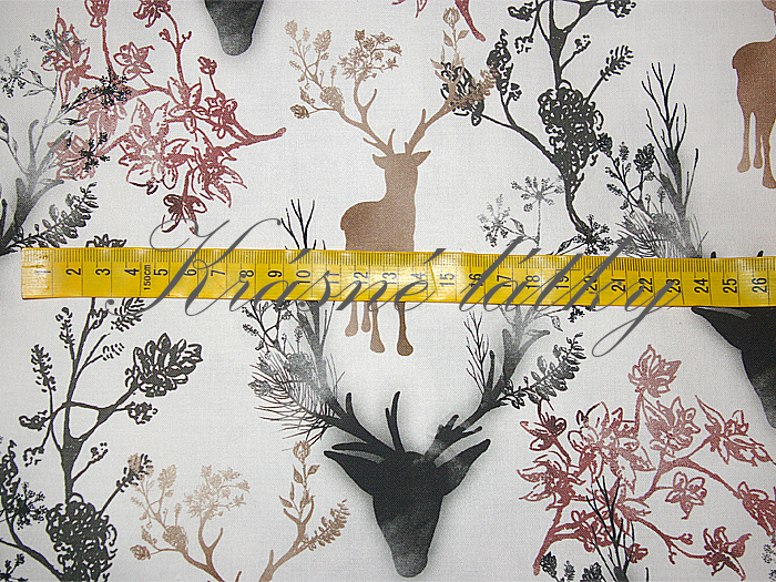 Jelen, paroží - 100% bavlna plátno, š. 160 cm, 150g/m2