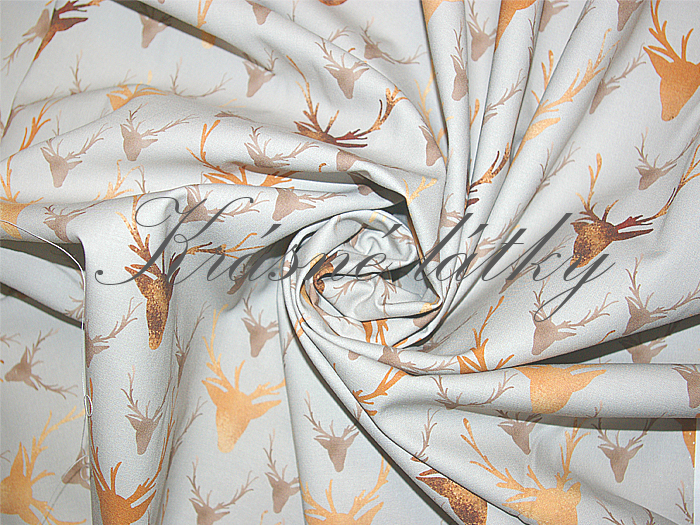 Jelen, zlaté paroží - 100% bavlna plátno, š. 160 cm, 150g/m2