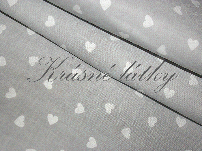 Srdíčka bílá na šedém podkladu, bavlněné plátno, šířka 160cm 