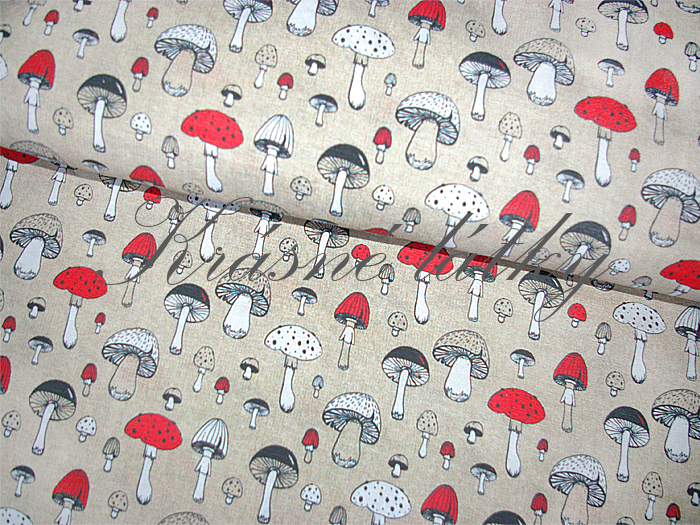 Houby - 60% bavlna, 40% polyester, š. 280 cm, 180 g/m2, dětské látky metráž