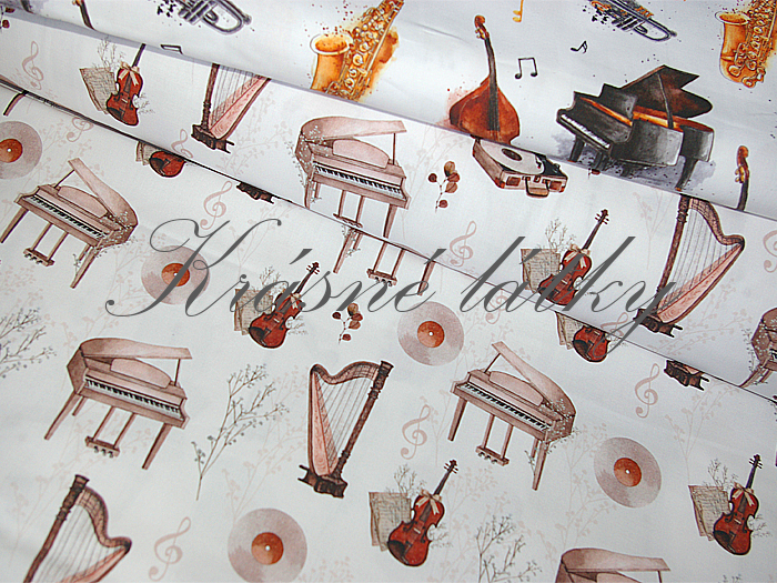 Hudební nástroje - 100% bavlna, 160 cm, 150 g/m2, plátno