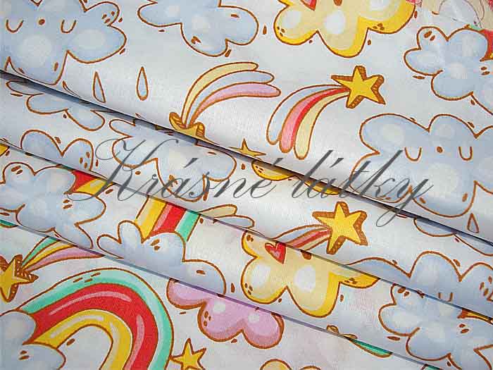Dětská látka duha a mráčky - 100% bavlna - plátno, š. 160 cm, 130 g/m2