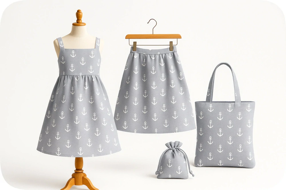 Mušelín kotva na šedé - 100% bavlna, š. 130 cm, 125 g/m2 šedá gázovina, mušelínová látka