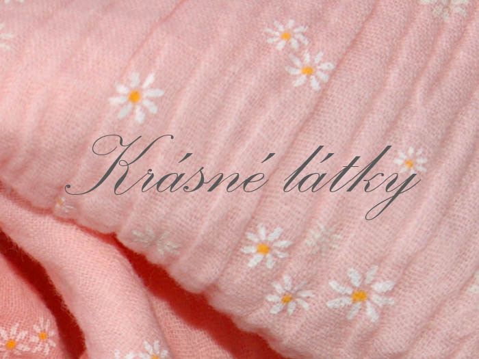 Mušelín květy na růžové - 100% bavlna, š. 130 cm, 125 g/m2 růžová gázovina, mušelínová látka