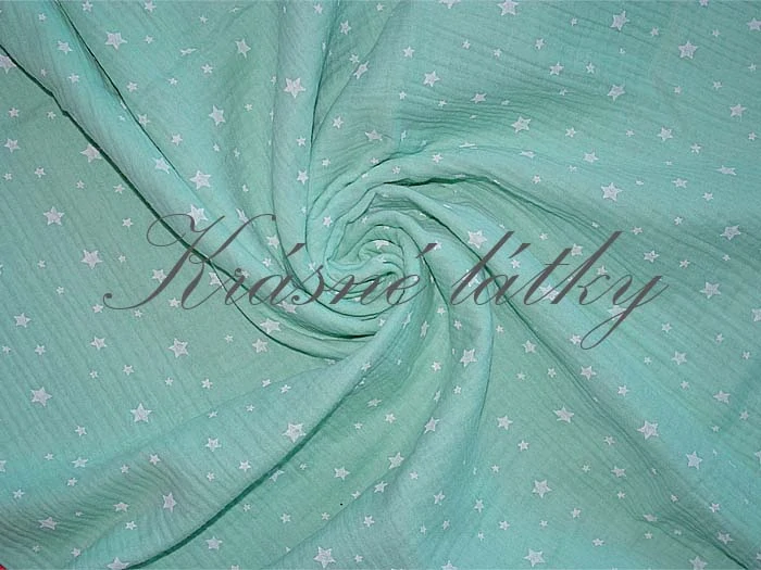 Mušelínová látka hvězda, gázovina mint - 100% bavlna, š. 140 cm, 130 g/m2, mušelín - látky - metráž