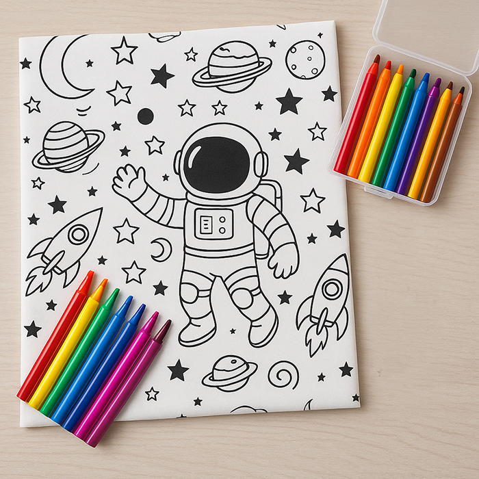 Dětská látka látkové omalovánky Astronaut - 100% bavlna, š. 150 cm,  120 g/m2 bavlna látky metráž