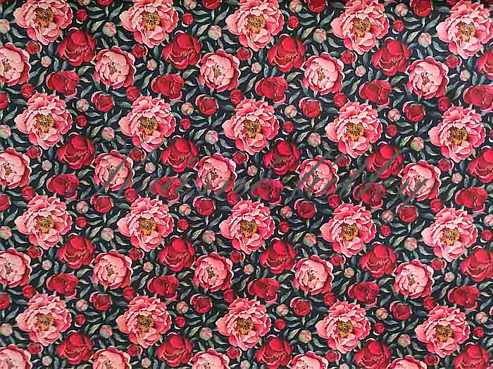 Červené květy pivoněk - 100% bavlna, š. 160 cm, 150 g/m2, látky metráž, dětské látky