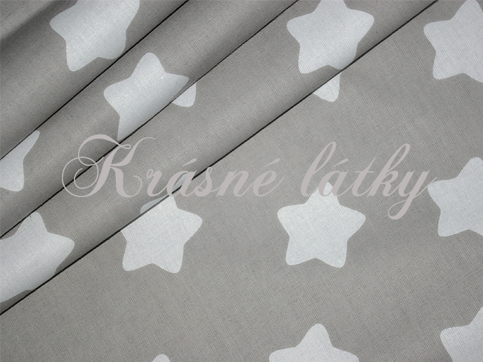 Hvězdy bílé na šedém podkladu - 100% bavlna, š. 160 cm, 140 g/m2