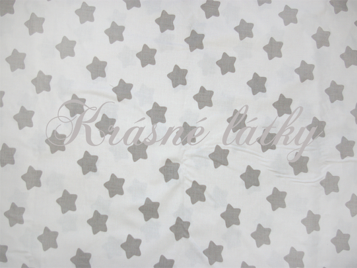 Hvězdy šedé na bílém podkladu - 100% bavlna, š. 160 cm, 140 g/m2