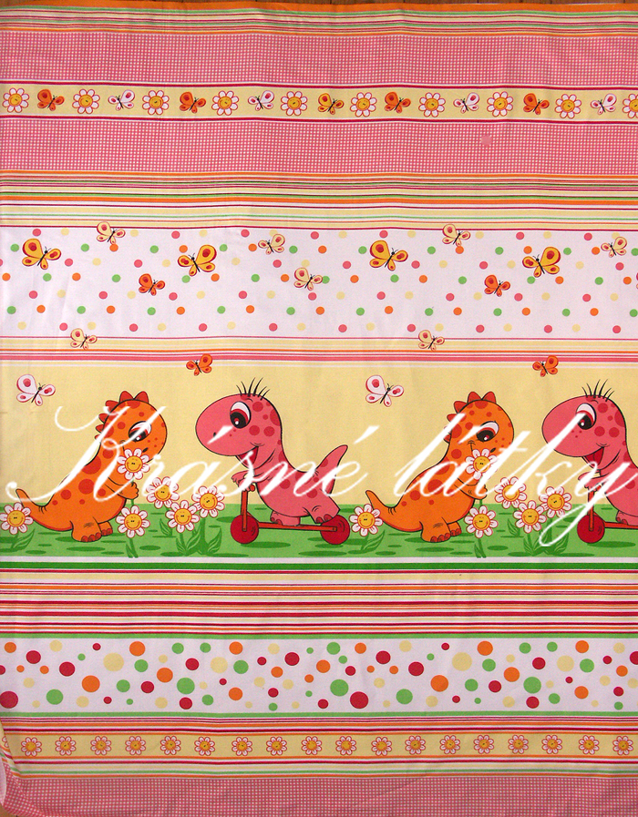 Drak na koloběžce růžová - bavlněné plátno