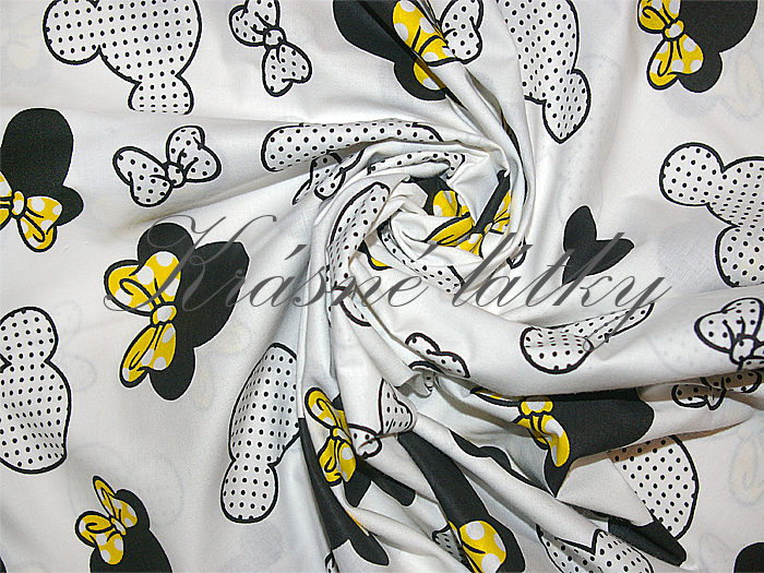 Myška se žlutou mašlí - 100% bavlna, š. 160 cm, 130 g/m2