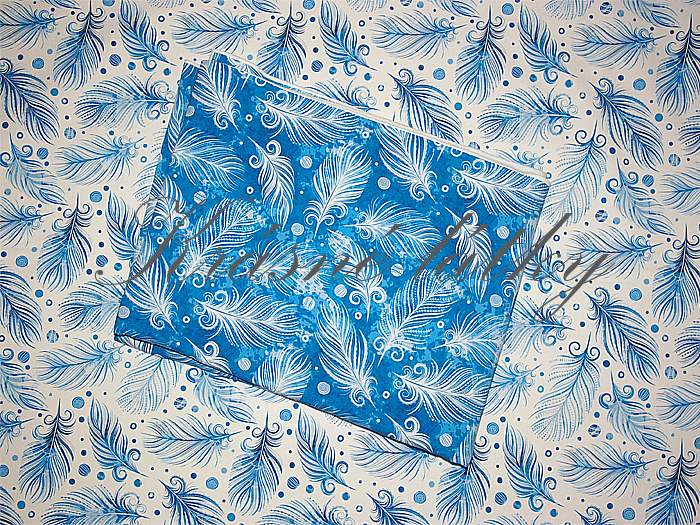 Modrá pírka na bílé - 97 % bavlna, 3 % elastan, š. 155 cm, 290 g/m2