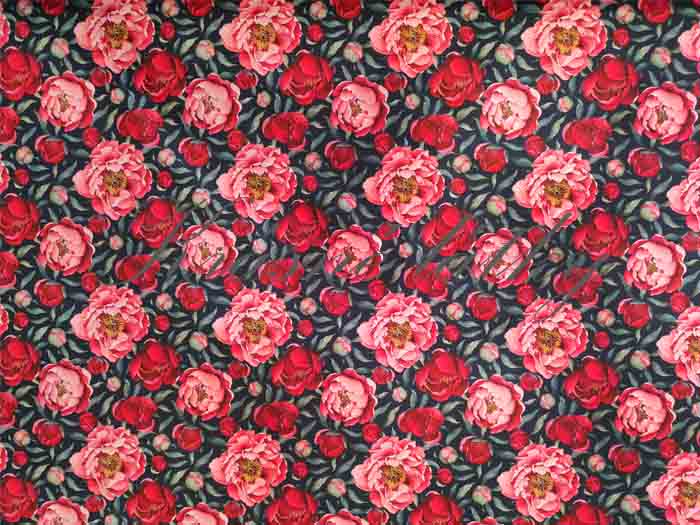 Červené květy pivoněk - 100% bavlna, š. 160 cm, 150 g/m2, látky metráž, dětské látky