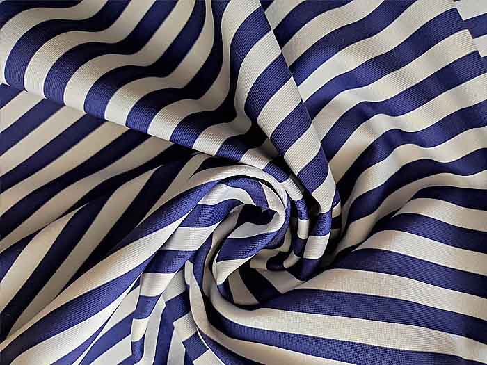 Tmavě modré pruhy, bavlněný úplet - 95 % bavlna, 5% elastan