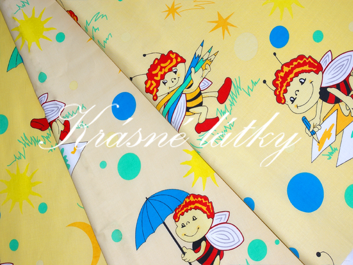Veselé včeličky s paraplíčkem a pastelkami,š. 150 cm, 150g/m2