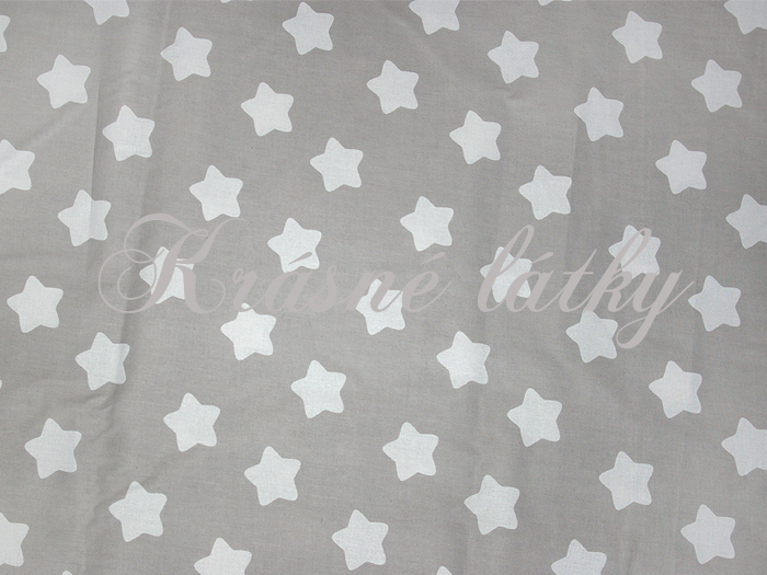 Hvězdy bílé na šedém podkladu - 100% bavlna, š. 160 cm, 140 g/m2