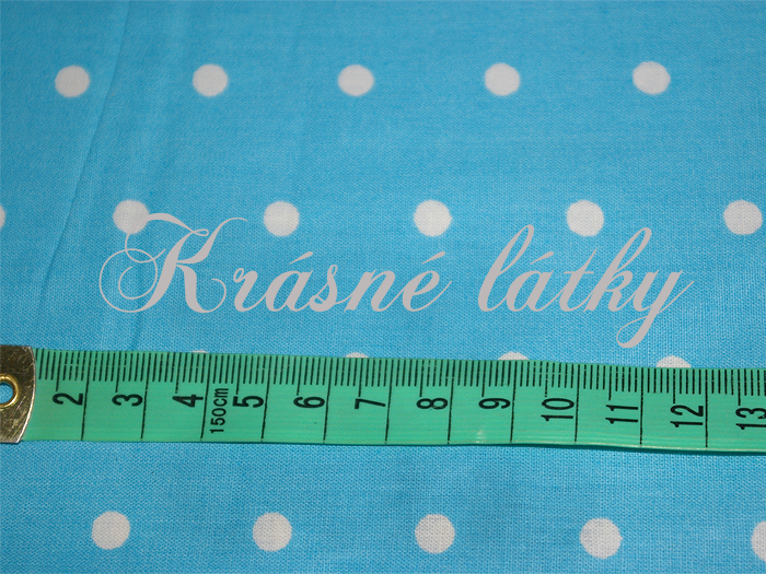 Bílé puntíky 7mm /tyrkys š. 240 cm, 100% bavlna  