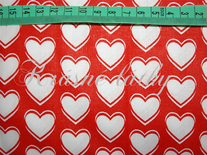Srdíčka š. 160cm 100% bavlna bílá/červený podklad