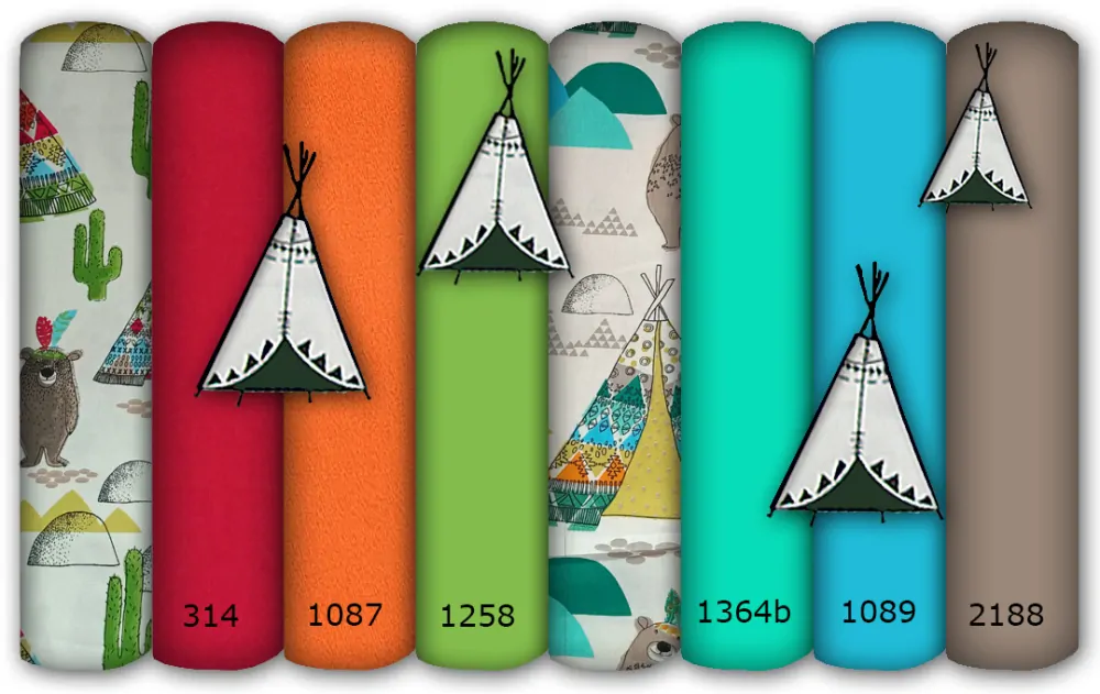 Značková látka dětská v metráži - týpí, indiáni, zvířátka - dětské látky metráž