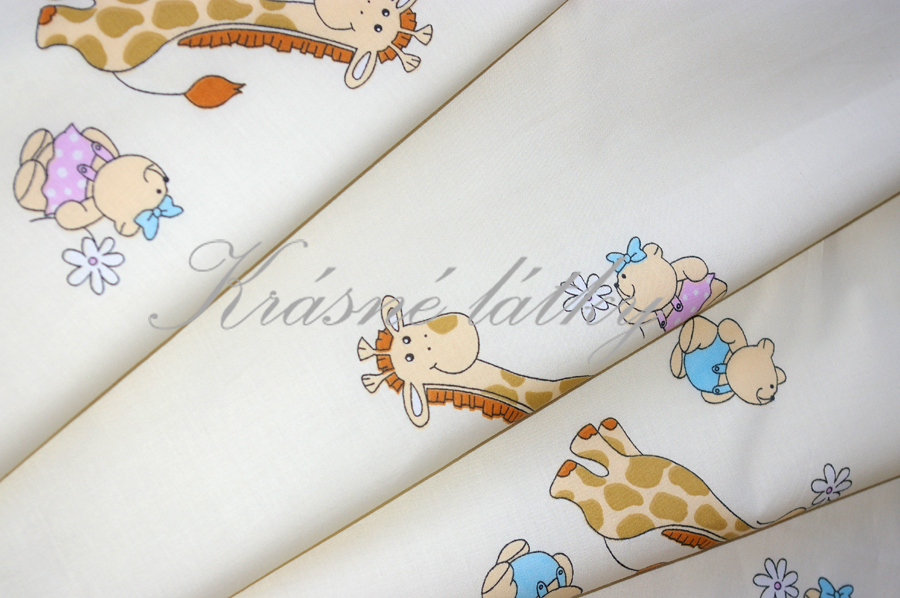 Žirafa okrová - 100% BA plátno, široká možnost použití-povlečení, kapsáře,závěsy