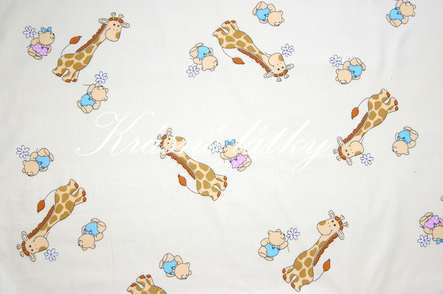 Žirafa okrová - 100% BA plátno, široká možnost použití-povlečení, kapsáře,závěsy