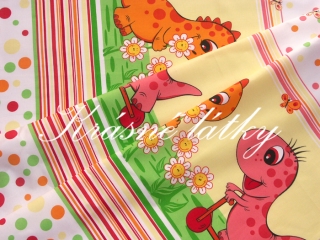 Drak na koloběžce růžová - bavlněné plátno