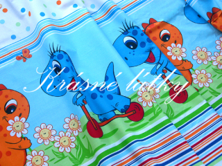 Drak na koloběžce modrá - 100% bavlněné plátno