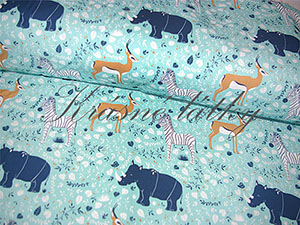 Dětská látka se zvířecím motivem nosorožce - 100% bavlna, š. 160 cm, 150 g/m2