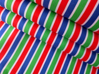 Bavlna barevné pruhy mix, dětské látky metráž