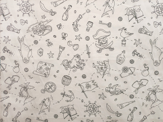 Dětská bavlněná látka – omalovánky Piráti, plátno 100 % bavlna, š. 160 cm KRÁSNÉLÁTKY.CZ