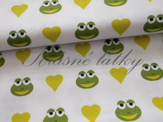 Bavlna žabička se srdíčkem, dětské látky v metráži