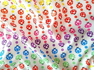 Barevné duhové berušky, bavlněná látka, 100% bavlna, látky metráž