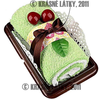 Pistáciová roláda se snítkou máty a ozdobnou třešinkou - bavlněný ručník